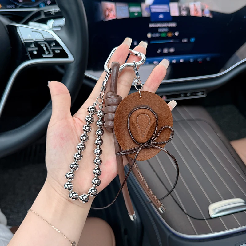 Fashionable and Creative Denim Hat, Car Keychain, Exquisite Handmade Rope Hat, Bag Decoration Hanging, Couple Style Car Keychain