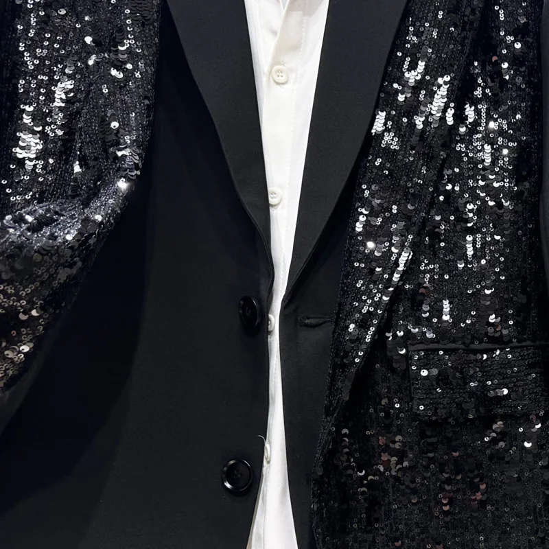 WVGA Spring Autumn New Men Tide Heavy Sequin Patchwork Blazer High-end Design Padded Shoulder Niche Chic Casual Coats Ins W25346
