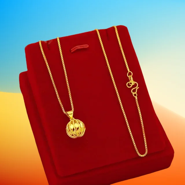 

Gift 9999 real gold 24K yellow gold Women's Hollow Ball Necklace
