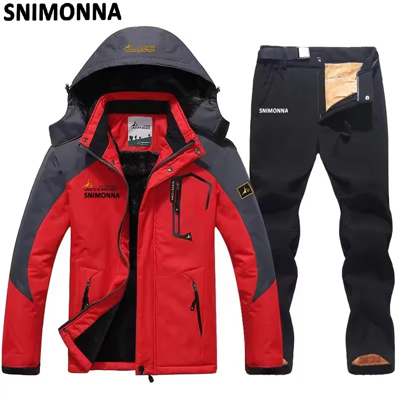 Fishing Winter Ski Suit Men Snowboard Fleece Jacket Pants Thicken Warm Waterproof Windproof Skiing Sets Snow Suits Male