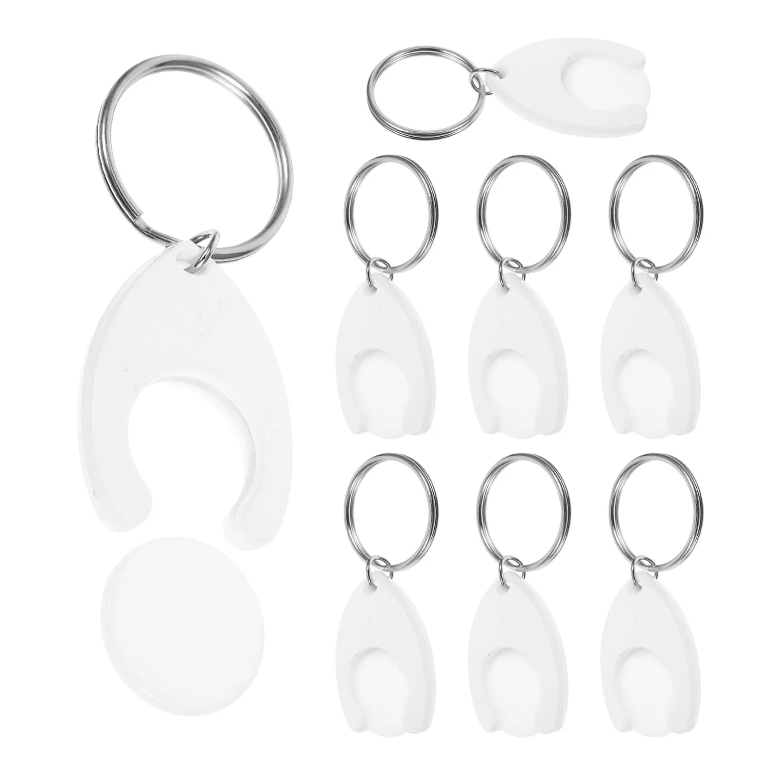 8 PCS Keychains Grocery Cart Token Quarter Holder Coin Trolley Keyring White Hanging Ornament Shopping