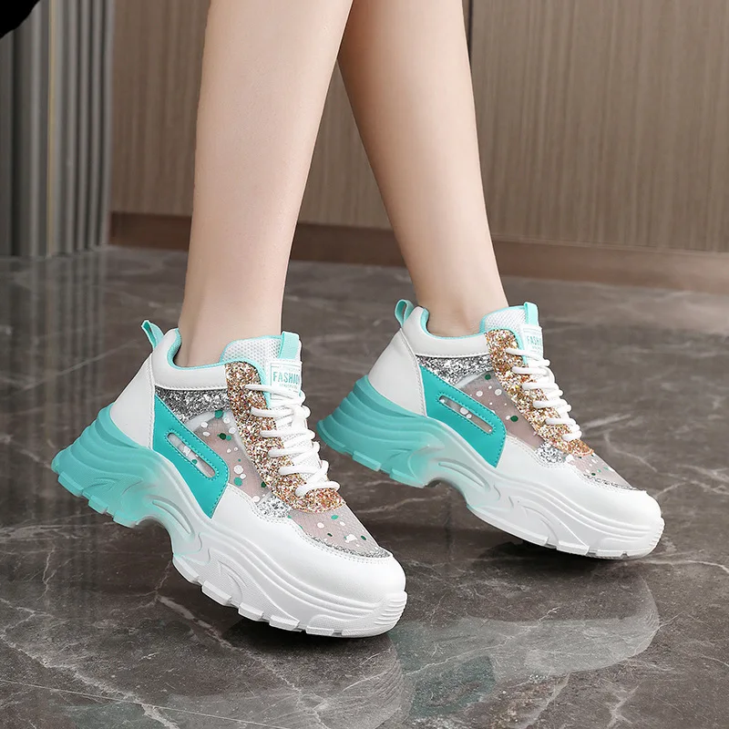 

2025 summer new casual thick-soled wear-resistant mesh color matching dad shoes college style