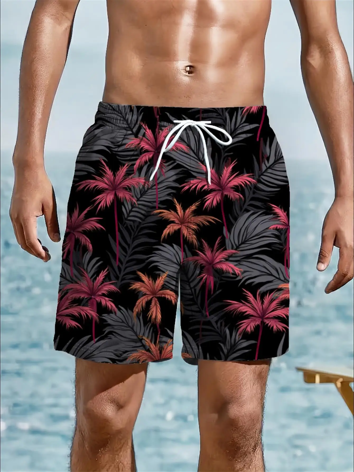 Men's Pastel Fish Stripe Print Quick Dry Drawstring Beach Swim Board Shorts