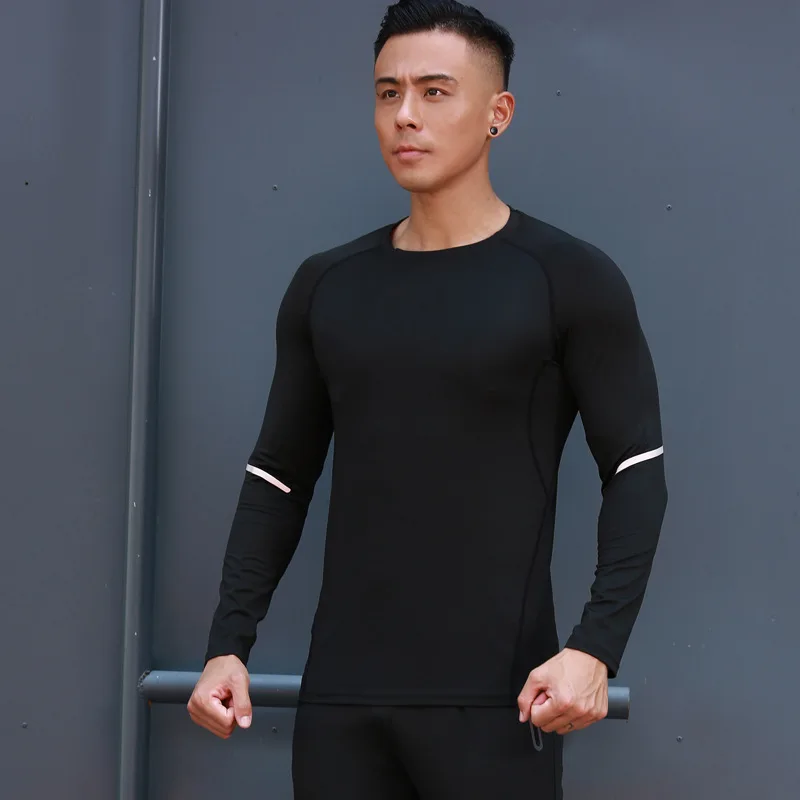 

Мужская одежда для фитнеса с длинными рукавами, быстросохнущая дышащая облегающая тренировочная одежда, модный костюм для бега, осенний сезон