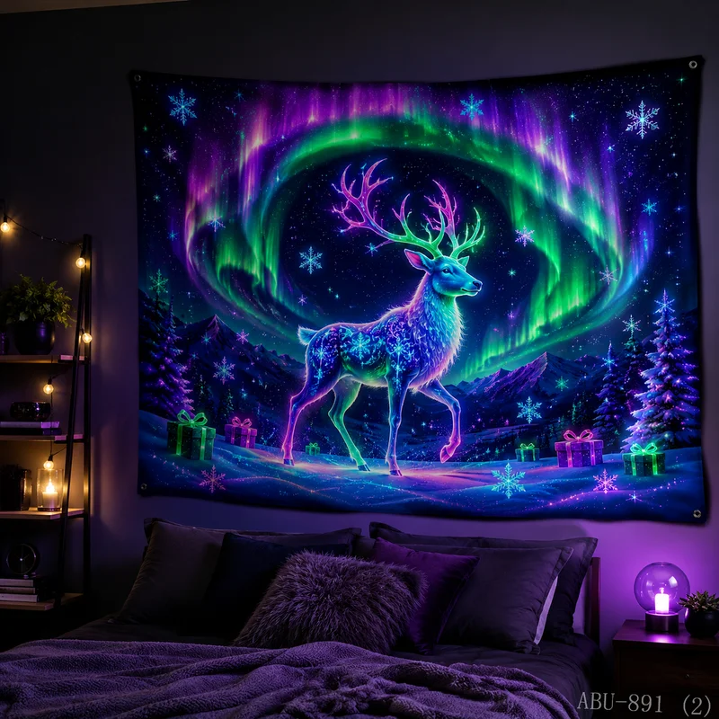 VIKAMA Aurora Snow Mountain Gift Box Pile Christmas Tapestry High Definition Background Cloth Holiday Atmosphere Room Decor