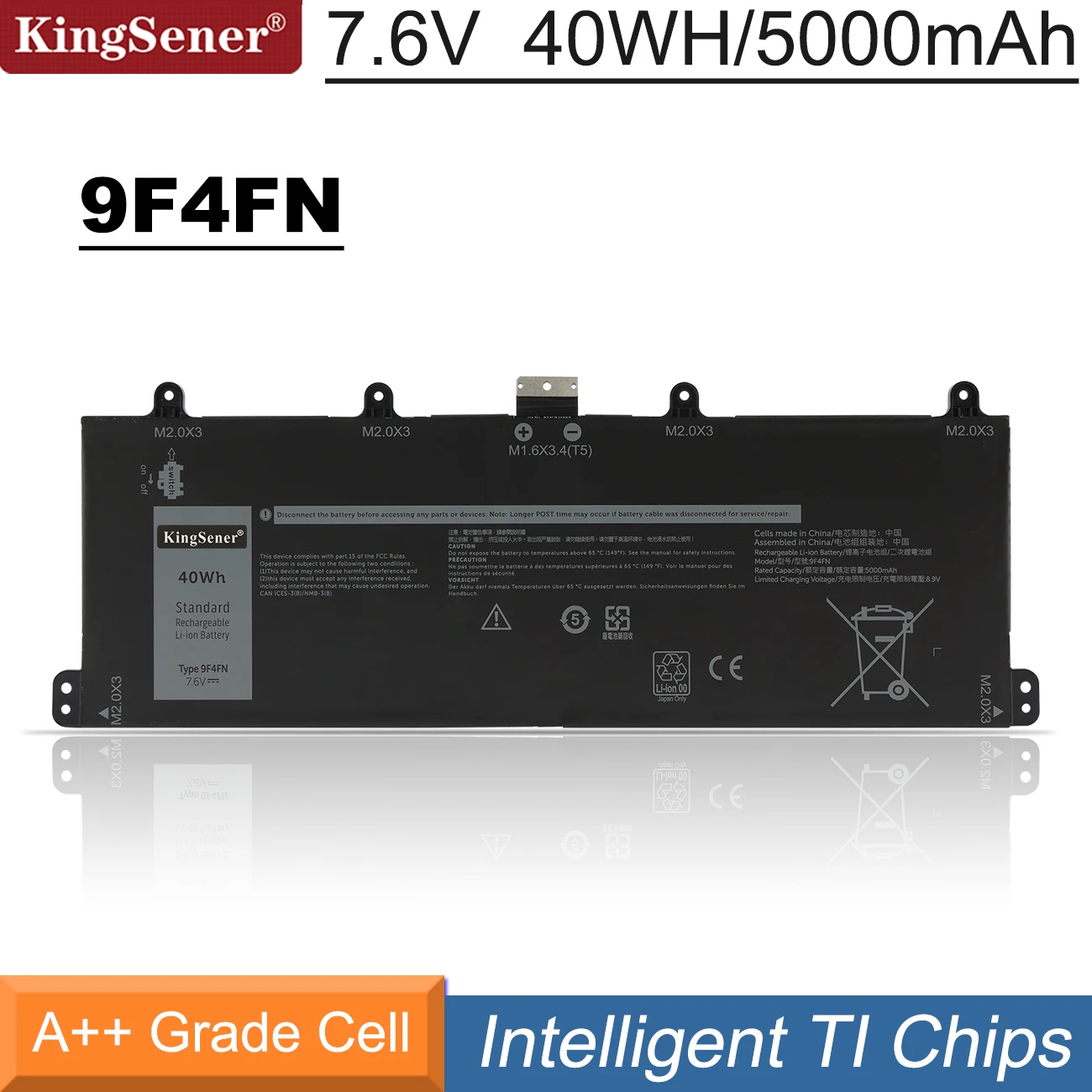 

KingSener 9F4FN Battery For DELL Latitude 7320 Detachable For DELL Inspiron 14 3420 Series 2VKW9 2ICP4/79/112 7.6V 40WH/5000mAh