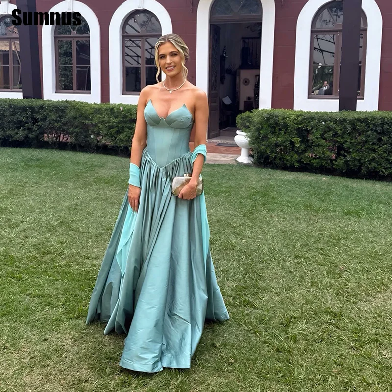 

Sumnus Elegant A-Line Prom Dress Sweetheart Sleeveless Draped Floor Length Evening Dresses فساتين سهرة Customized