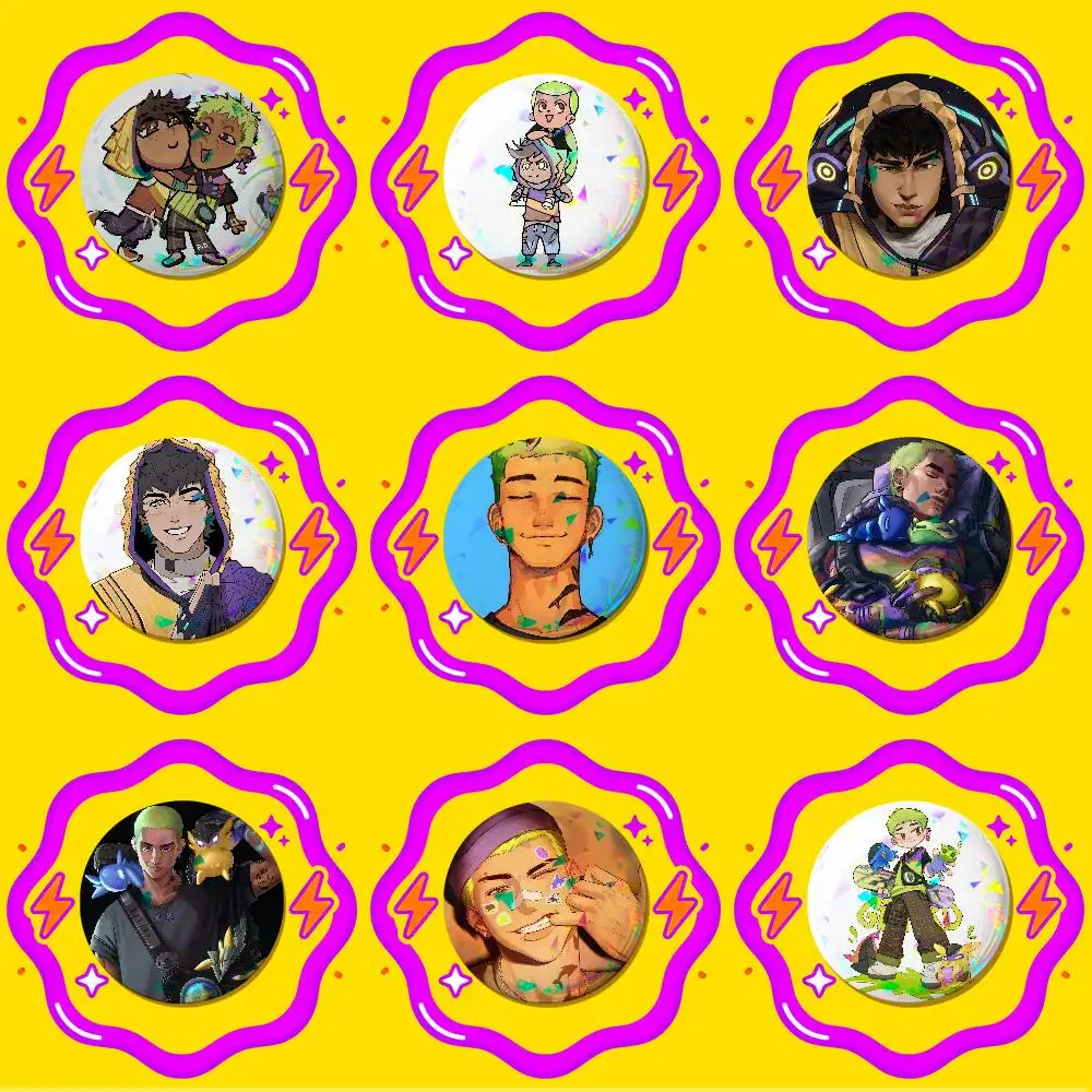 For V-ValorantS Jett Miks Neon Gekko Enamel Pin Badge Button Round Metal Brooch Gift Custom Collectible Ita Bag Pins