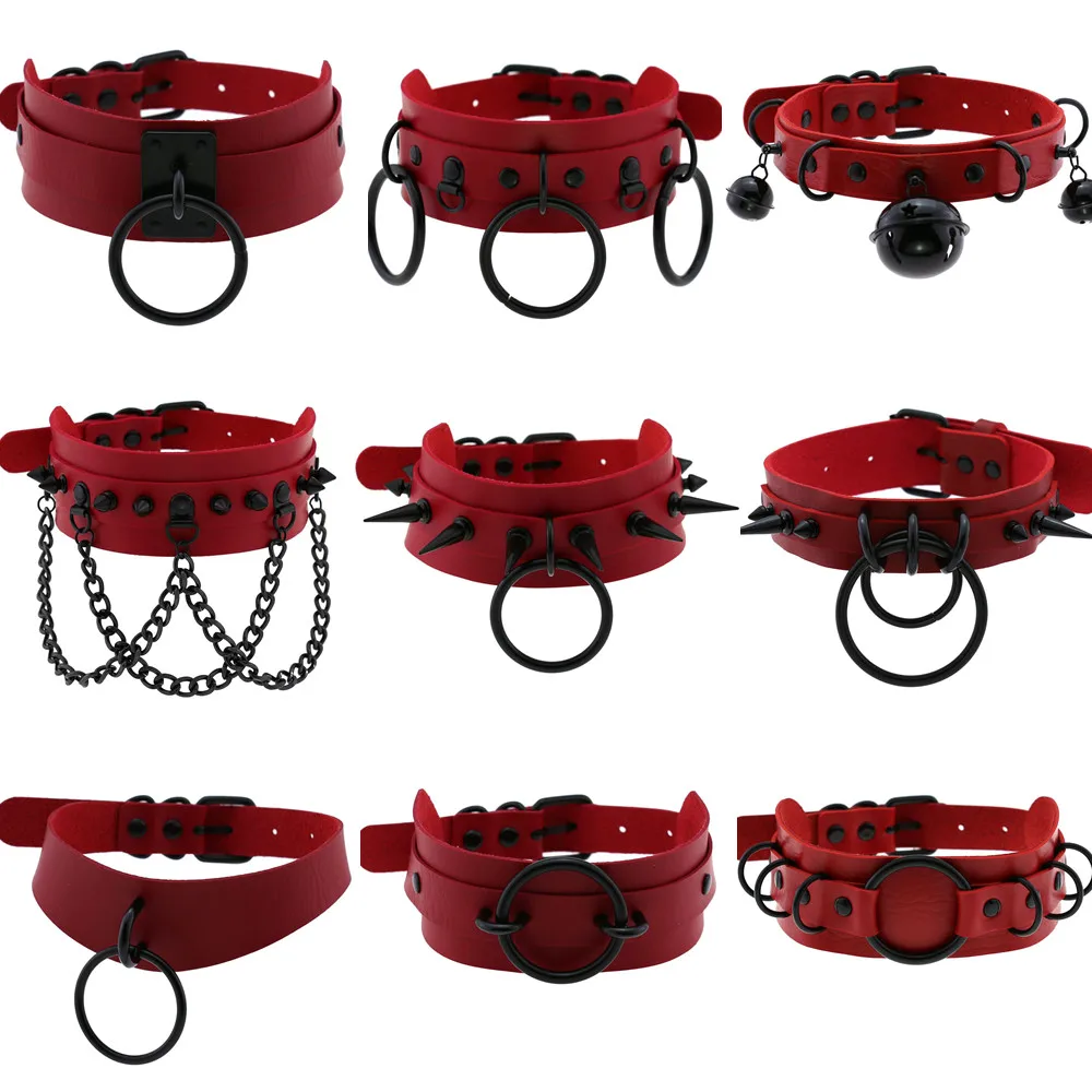 DIEZI Vintage Goth Red PU Leather Choker Necklace For Women Harajuku Gothic Black Chain Collar Statement Necklace Men Jewelry