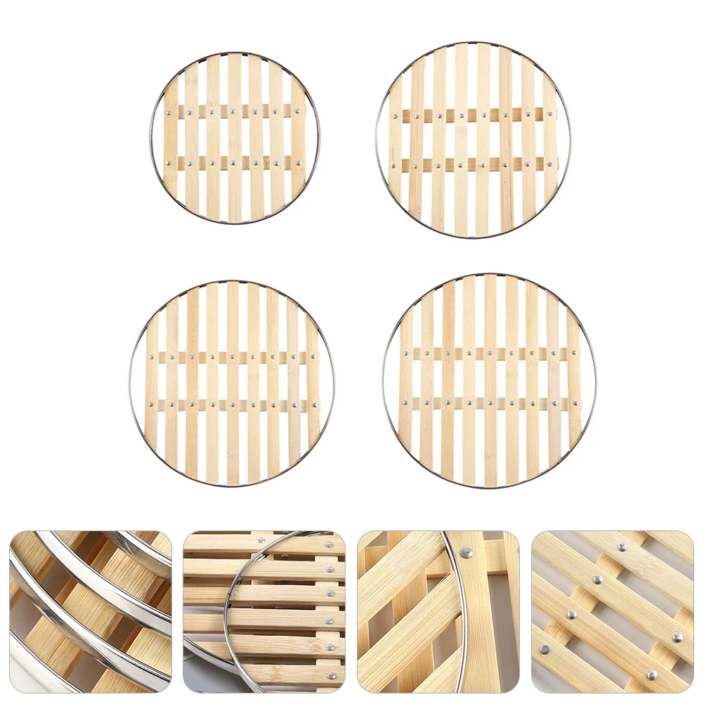 

4pcs Bamboo Steamer Rack Round Steaming Holder For Rice Cooker Steam Cooking Kitchen Supplies Cooking Steam Rack