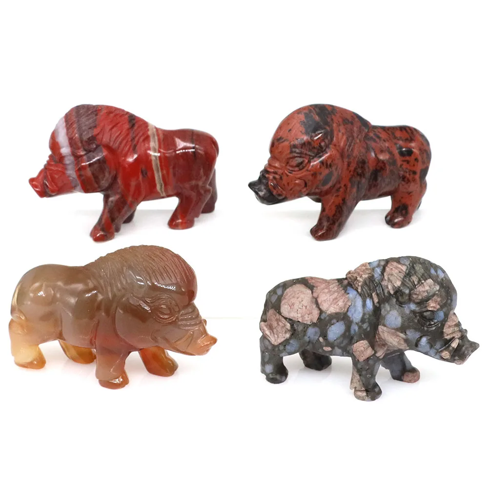 Natural Stones Wild Boar Statue Reiki Healing Crystal Carving Animal Figurine Gem Crafts Home Decoration Fengshui Ornament Gifts