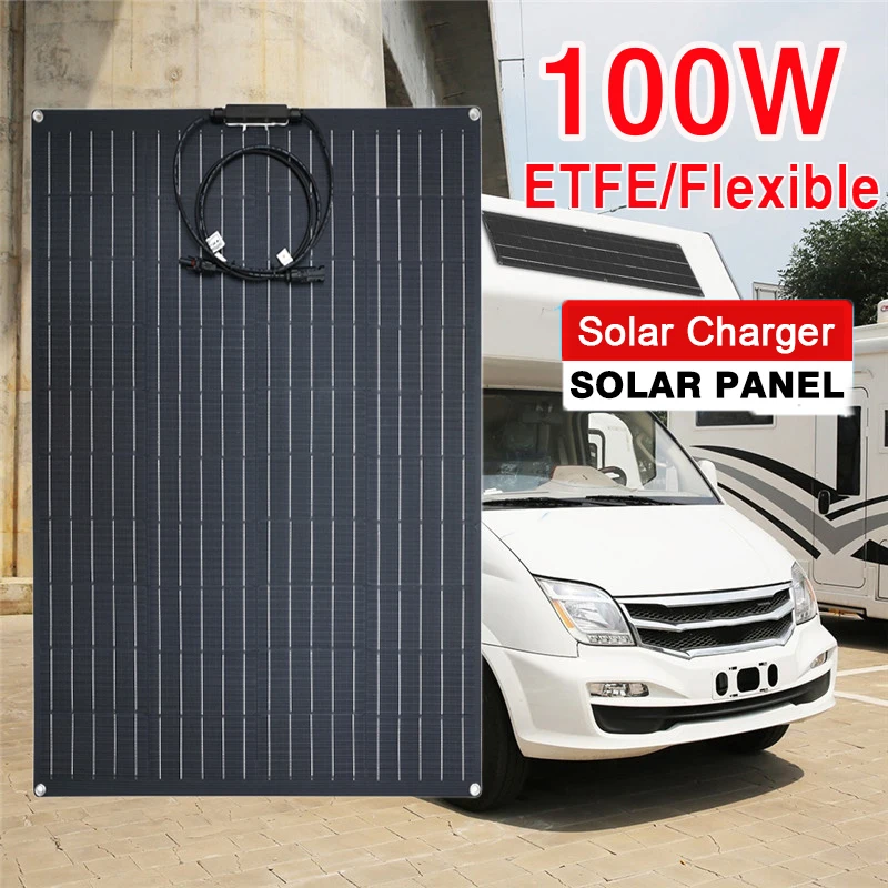 

100W Portable Solar Panel ETFE Flexible Solar for Family Camping Car Smartphone PV Single Crystal Panel Power System Charger Set