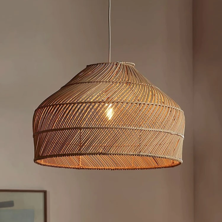 Wabi Sabi Hanging Chandelier Light Fixture Vintage Rattan Pendant Lamp for Dining Room Bedroom