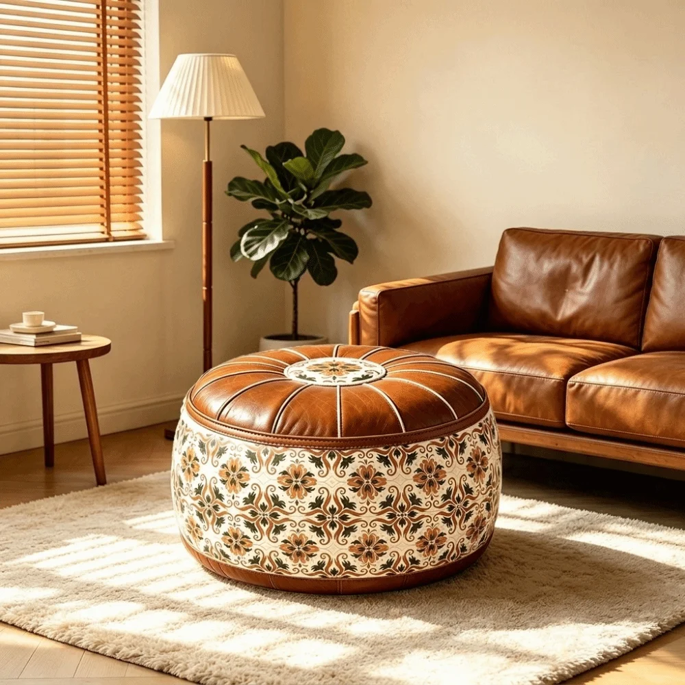 PU Leather Boho Style Seat Cushion Cover Unstuffed Fillable Design Sofa Stool Cover Waterproof Large Capacity