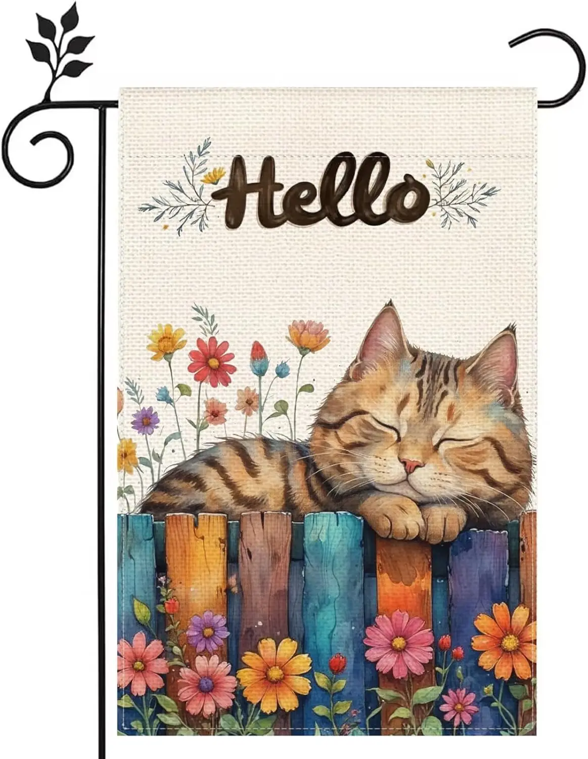 Hello Cat Book Color Flowers 12x18 inch Double-sided Burlap Spring Summer Garden Flag home Holiday Fall Winter Decoration Fl jjp
