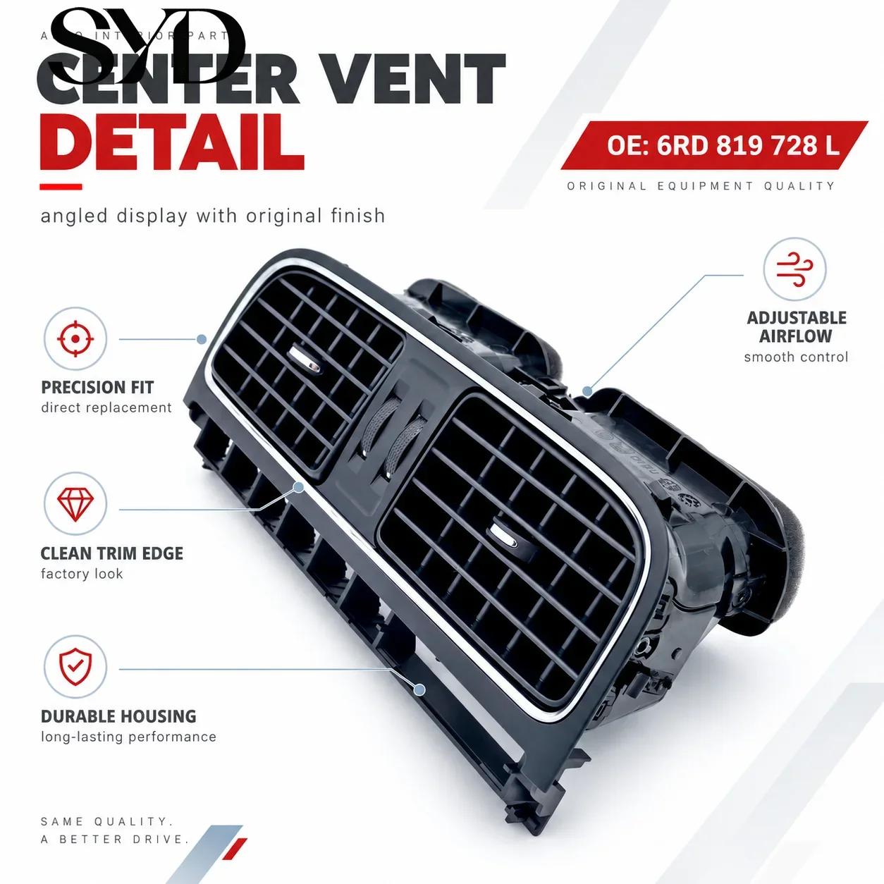 Front Dashboard AC Air Conditioning Vent Outlet Grille Louver OE 6RD819728 Direct Replacement For VW POLO 6R