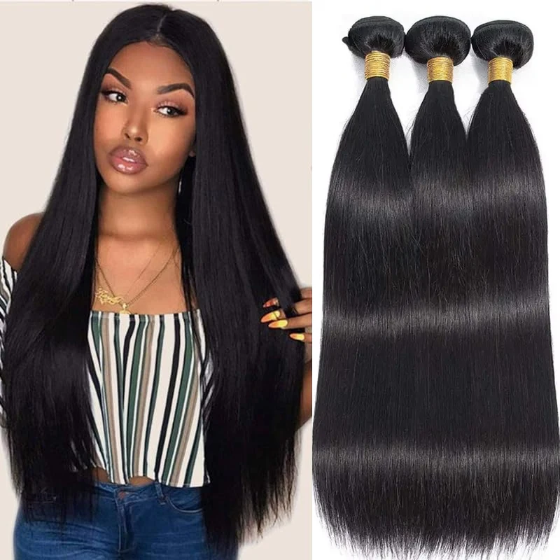 Bundles de cheveux brésiliens noirs naturels pour femmes, cheveux tissés Remi, 100% non traités, Vierge Marie, longs, adaptés, # 1B