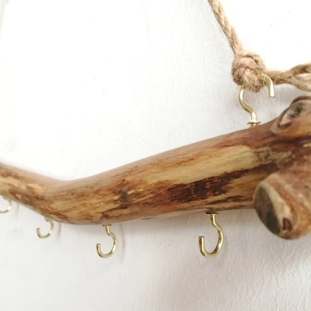 BAAJ-2Pcs Natural Driftwood Decorative Branches Farmhouse Home Wall Hanging Decor Hanging Jewelry Organizers With 5 Hooks Durabl
