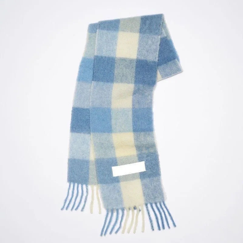 2024 autumn and winter new thickened warm studios plaid scarf Nordic style simple tassel colorblocking shawl