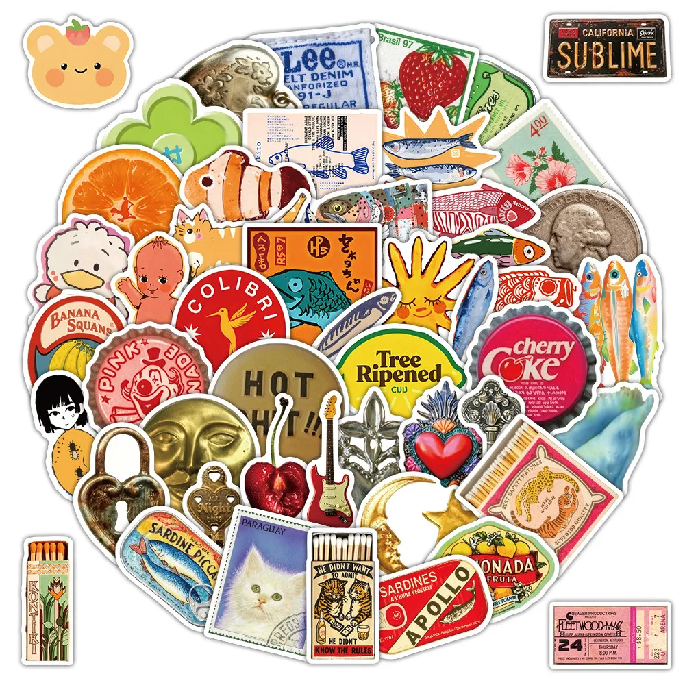 55Pcs Retro Paper Illustration Stickers, Vintage Art Pattern Decals for Journal Scrapbook DIY Craft Decor Giajar Sticker Store