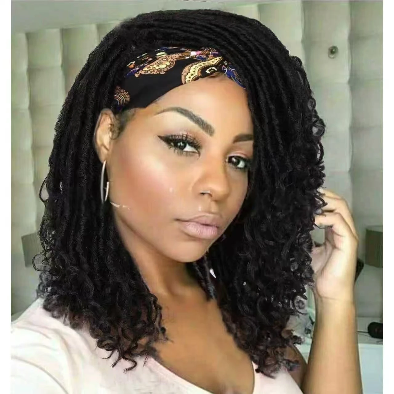 

Headband Wigs Dreadlock Goddes Locs Crochet Hair Natural Black Synthetic Rolls Twist Wigs for Black Women Hand Braid Crochet Wig