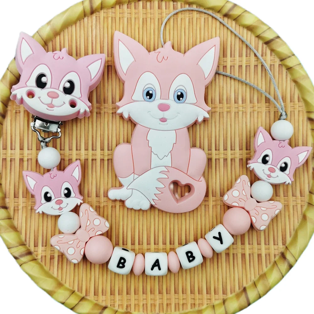 Personalized English Russian Letter Name Baby Cat Silicone Pendant Pacifier Clips Holder Chains Baby Teether Kawaii Toy Gifts