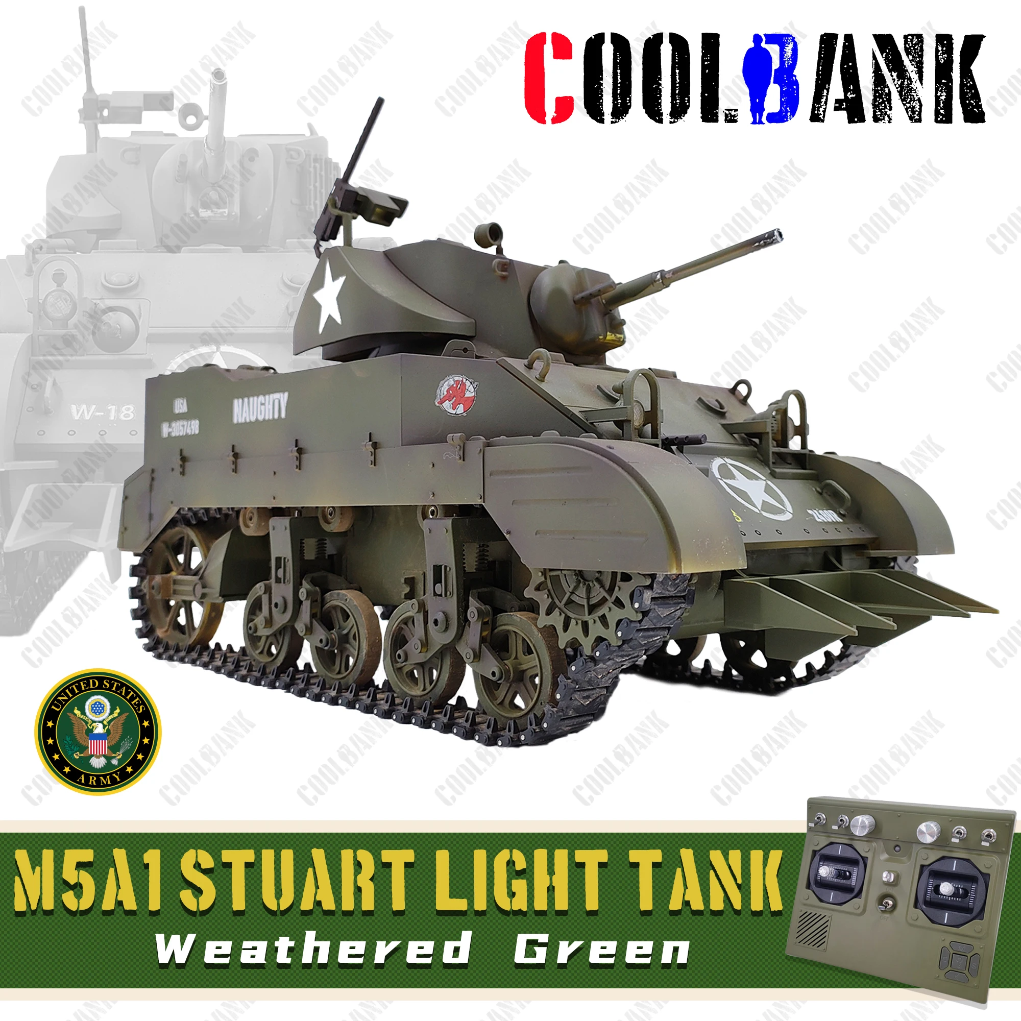 Coolbank 1/16 Skala US M5A1 Stuart RC Czołg Symulacja Bitwy Klasa Hobby Zdalnie Sterowany Czołg RC z Dymem i Światłami z II Wojny Światowej