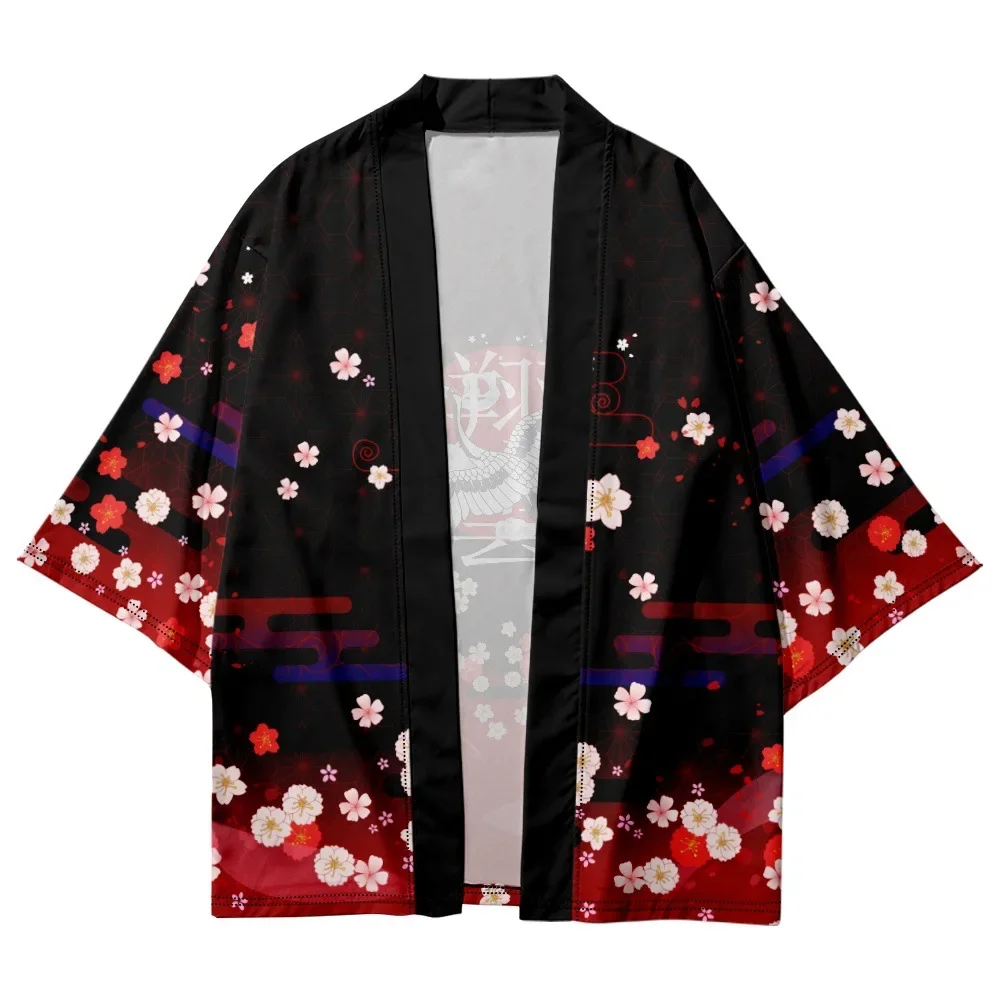 Kimono imprimé grue japonaise pour femmes et hommes, kimono traditionnel asiatique Toga Haori, vêtements de plage d'été