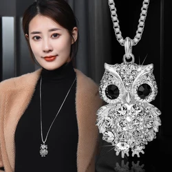 2024 New Korean Simple Sweater Chain Crystal Owl Necklace Long Women's Autumn and Winter Clothes Pendant Accessories