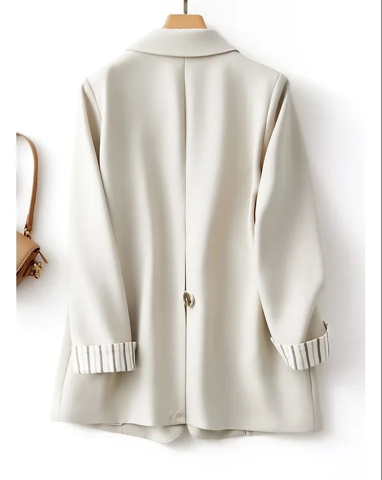Women's Suit Solid Color Button Striped Patchwork Cuffs Suit Casual Commuting Office Business Outerwear 2025 Fall