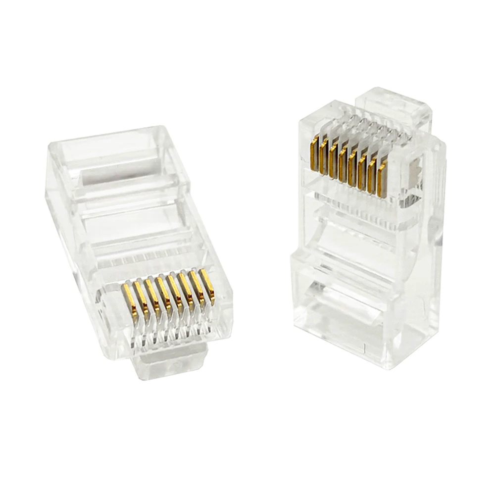 10PCS RJ45 Connector Through Hole 8P8C Modular Plug High-gold 50U Aperture 1.02mm Cat5 Flat Cable Network Connector