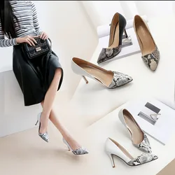 New Colored Light Mouth Pointed Thin Heel Snake Skin High Heels, Sexy Side Hollow Women's Single Shoes