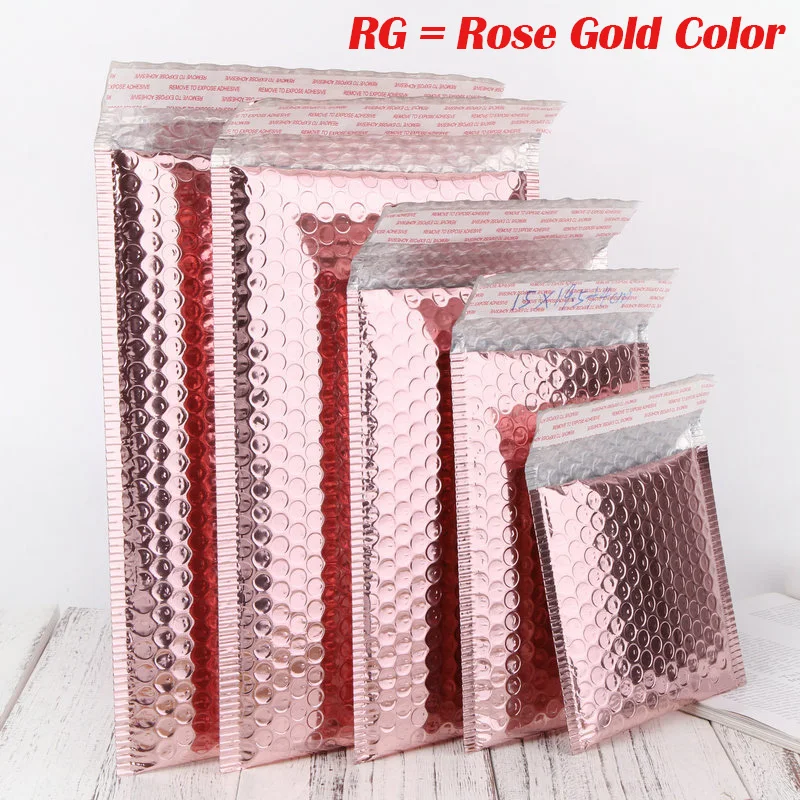 30/50Pcs Metallic Rose Gold Bubble Mailers Foil Padded Bags Postal Bags Gift Packaging Shipping Envelopes Waterproof Mailing Bag