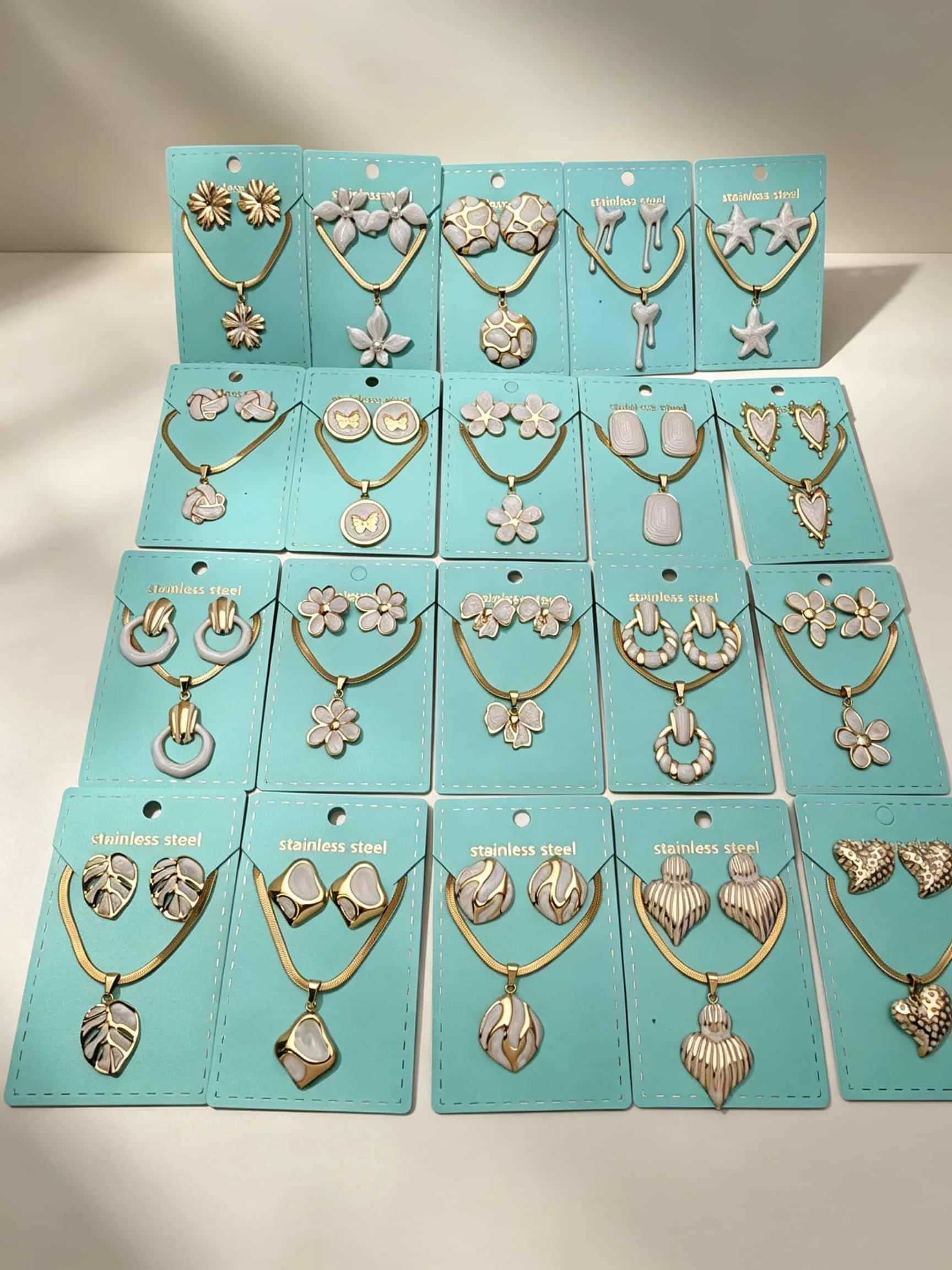 24PCS-8SET Stainless Steel Jewelry Set Women Flower Butterfly Heart Shell Earrings Necklace Cute Korean Fashion Accessories Gift