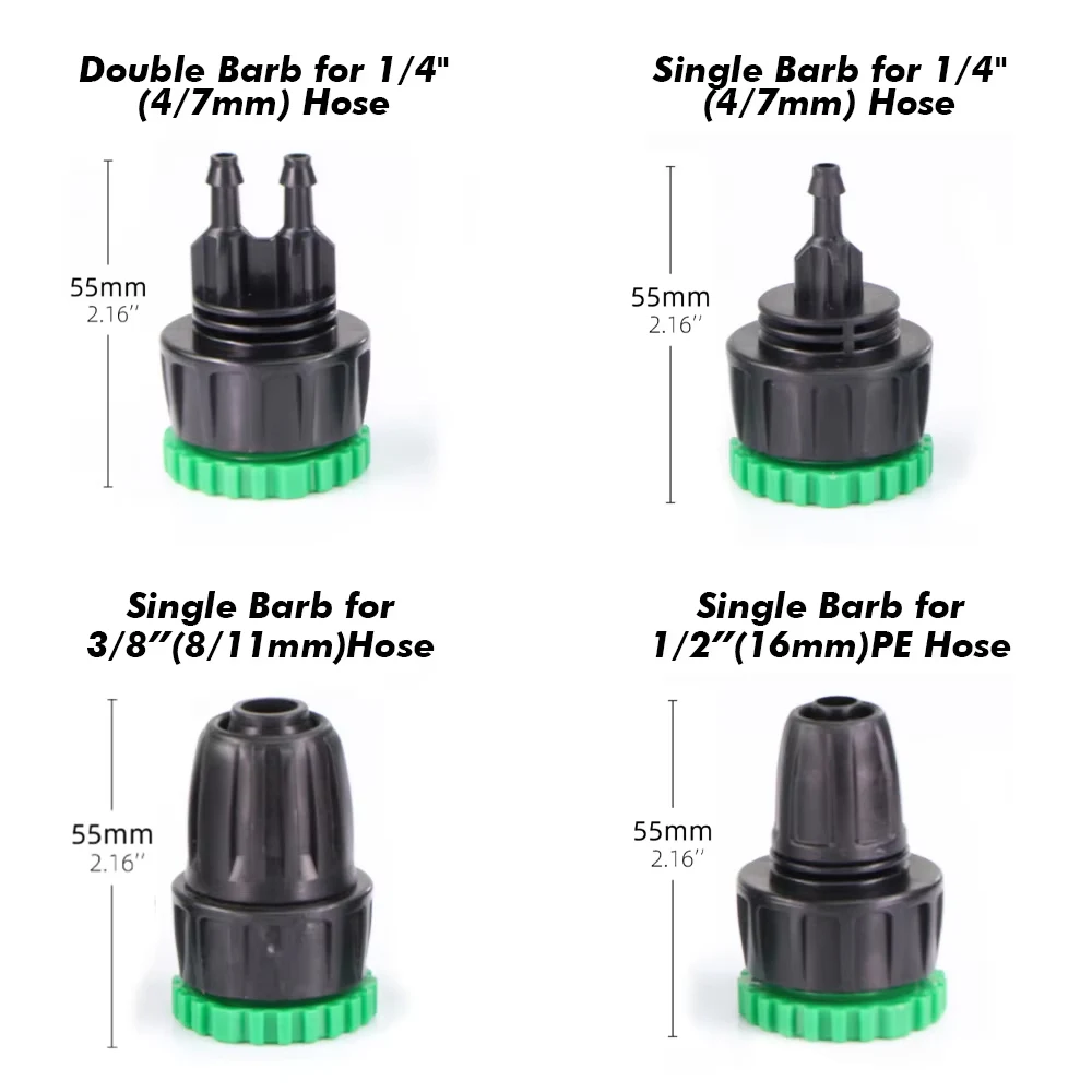 2 buah konektor keran selang taman, benang wanita 1/2 "3/4" ke 4/7mm 8/11mm 16mm adaptor Micro Drip Tubing fitting sambungan irigasi