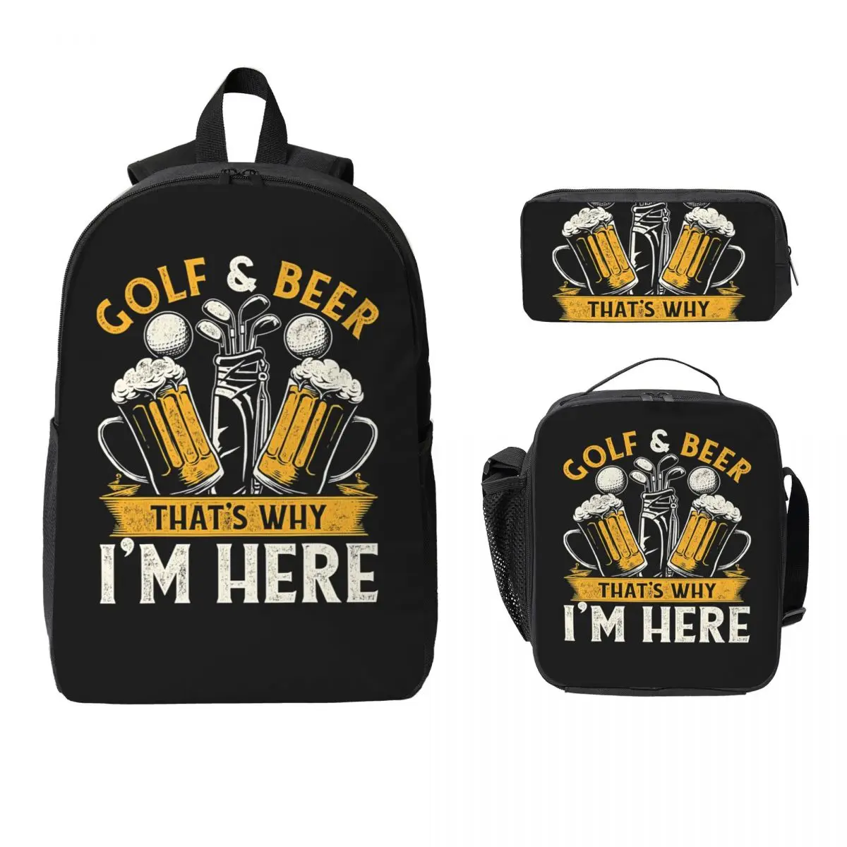 

Vintage Golfing Golfer Golf Beer Thats Backpack Boys Girls BookBag School Bag Shoulder Bags 3ps Insulated Lunch Bag Pencil Case