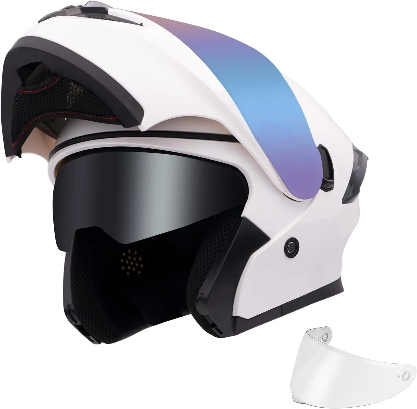

Modular Motorcycle Helmet Dual Visor Flip Up Full Face Helmets FF808 DOT Approved for Adults Men Women (Gloss White, XL)