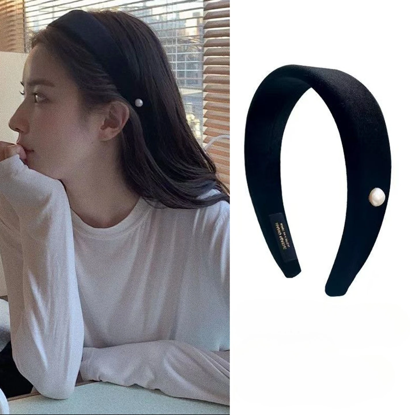 

Black velvet pearl headband, high-end face wash, headband temperament, versatile fashion hair accessories