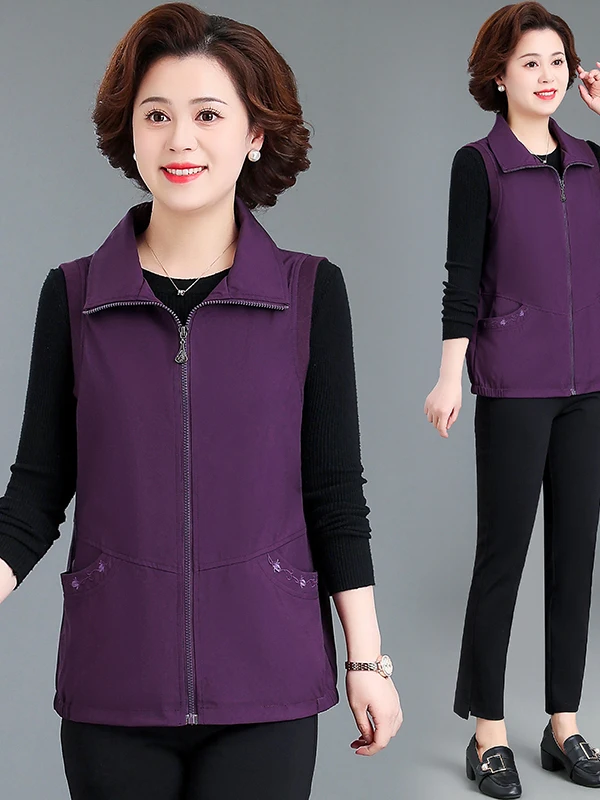 

Sli одинарный жилет Jaet для женщин более 50, весенне-осенняя верхняя одежда Svel, однотонная повседневная свободная посадка на молнии