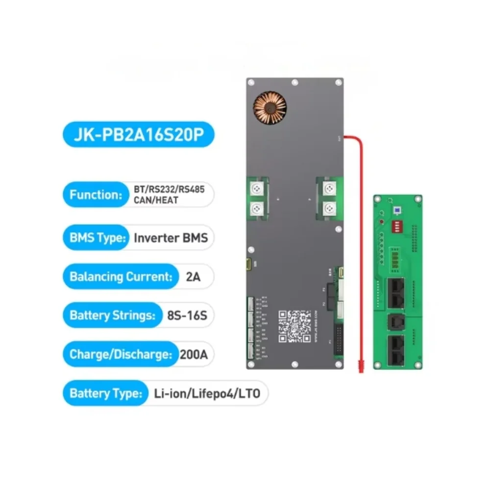 JIKONG BMS 1A 2A 8S-16S 24V 48V LiFePo4 Li-Ion Battery 100A 150A 200A Household Energy BMS to Inverter Active balancer