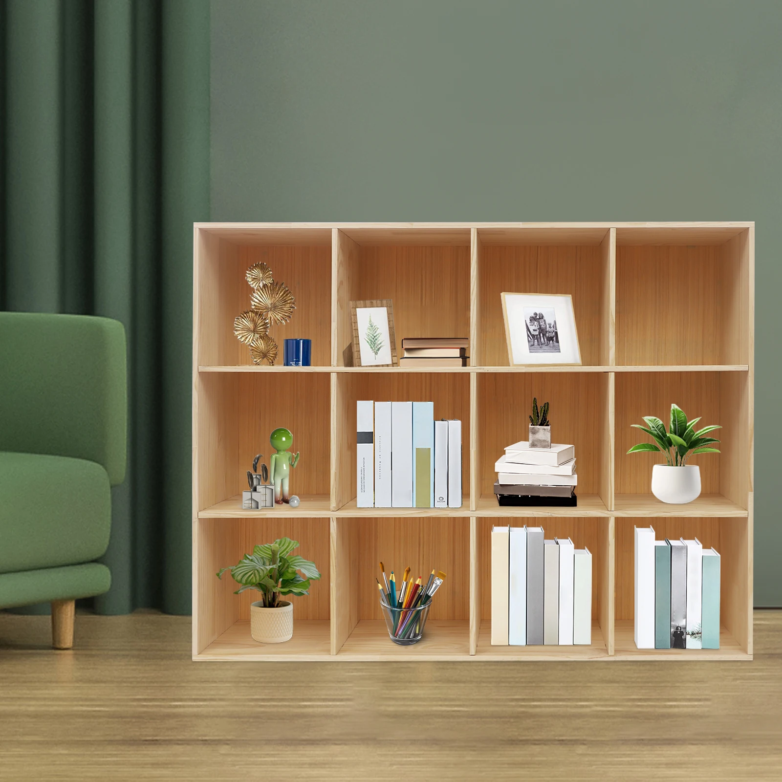 12-Cube Storage Shelf Bookcase Floor 3-Tier Display Cabinet Eco-Friendly Locker Easy to Clean for Living Room/Office/Dormitory