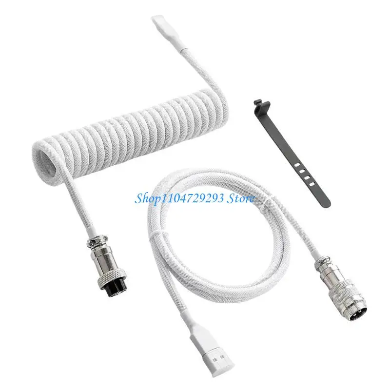 

Y2GD High Performances USB Coiled Cable for Gaming Keyboards Metal Aviation Plugs Mechanical Keyboards Cable 180cm/70.87inch