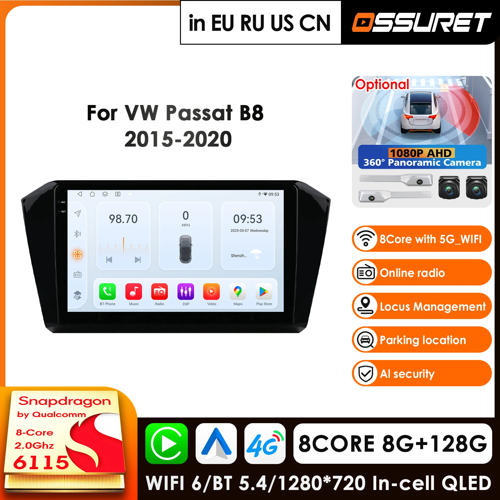 

Автомагнитола с CarPlay, 4G, AI-системами и Android 14 для VW Passat B8 2015-2020: Мультимедийный видеоплеер, GPS, Авторадио