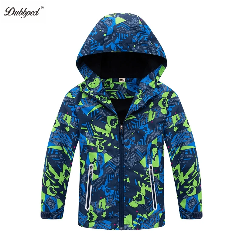 Dubbped Boys Coat Spring Winter Fleece Jacket Boys Windproof Raincoat Children Long Sleeve Hooded Clothes Windbreaker Outerwear