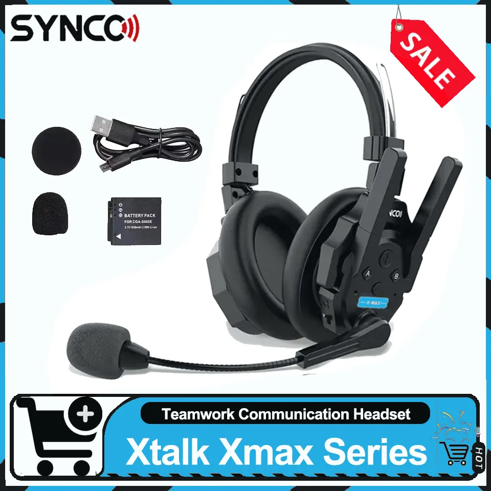 Synco Xtalk Xmax Series ثنائي الميكروفون AI إلغاء الضوضاء مزدوج مع نظام اتصال داخلي لاسلكي للمراقبة في الوقت الحقيقي 3.5 ملم