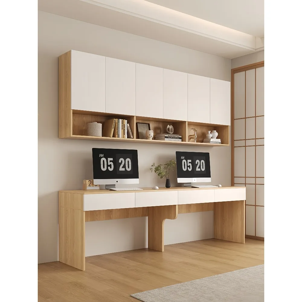 Solid Wood Desk with Wardrobe Combo Wall Cabinet & Bookshelf Space Saving Computer Writing Table for Home Office Bedroom