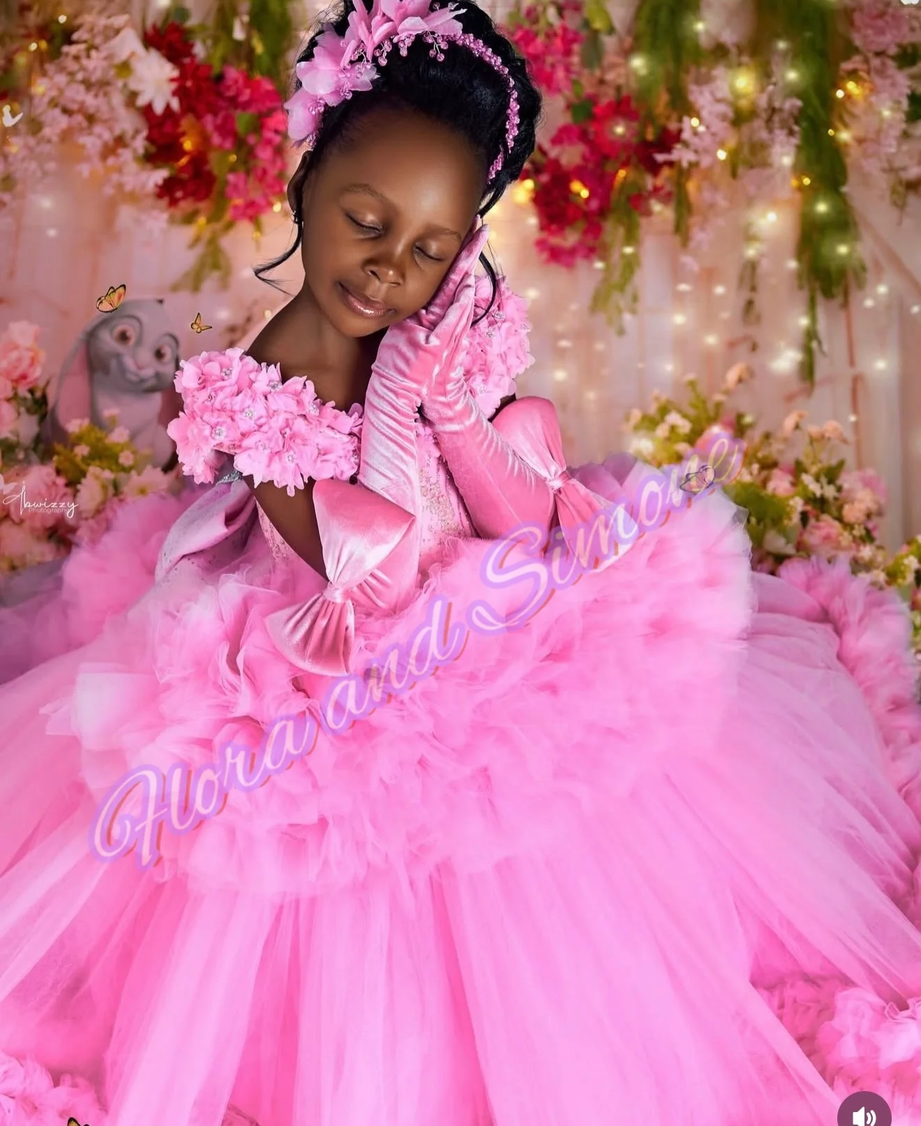 Customized Pink Elegant Luxury 3D flowers Flower Girl Dress For Dance Performances Wedding Ceremonies Formal Receptions Parties