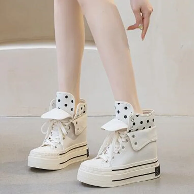 Brand Fresh Women Canvas Shoes High Top Female Students School Black Sneakers Middle Cut Comforable 2026 New Autumn Casual Shoes