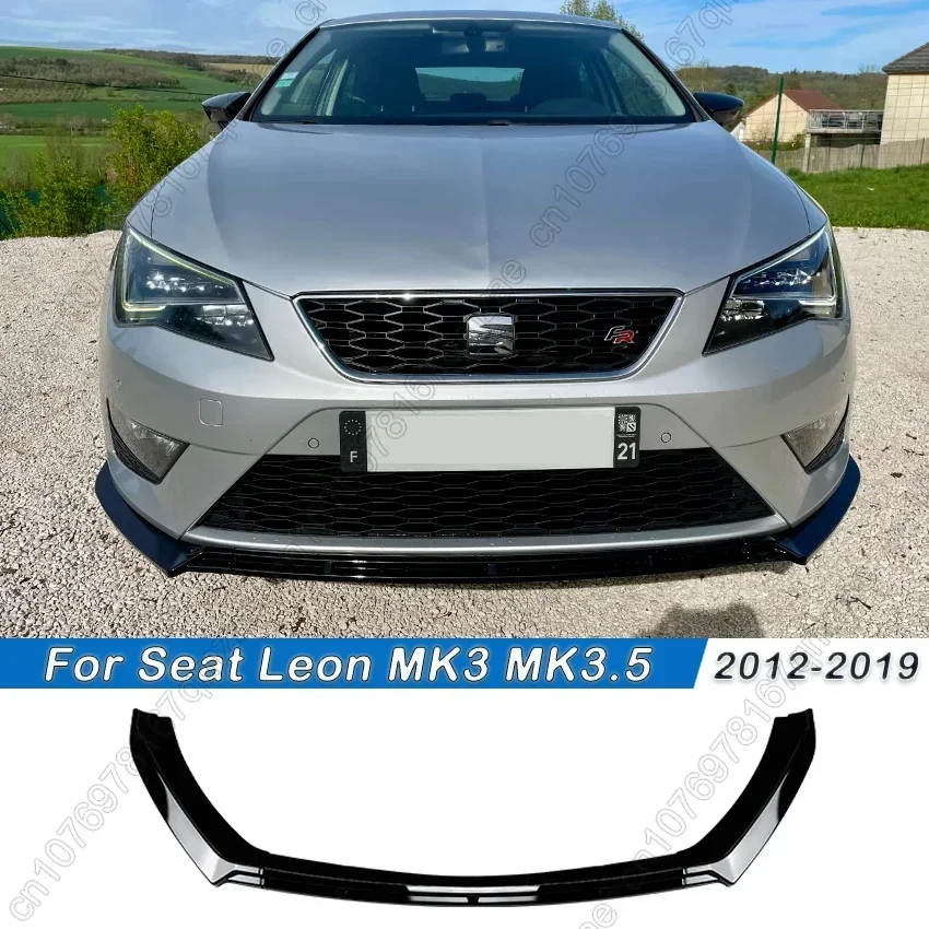 For Seat Leon 3 MK3 MK3.5 5F TDI TSI ST SC 2012-2019 Front Bumper Spoiler Diffuser Lip Lower Splitter Guard Body Kit Gloss Black