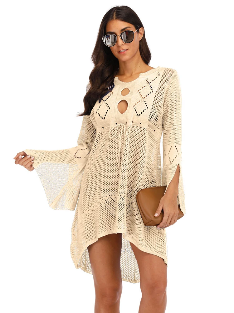 Sexy Cover Up Bikini Women Swimsuit Cover-up Beach Bathing Suit Beach Wear Knitting Swimwear Mesh Beach Dress Tunic Robe